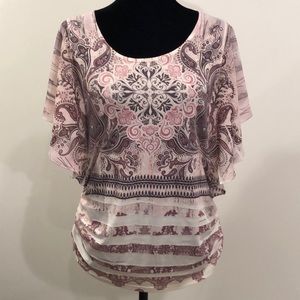 Short sleeve cool pink/purple/creme top